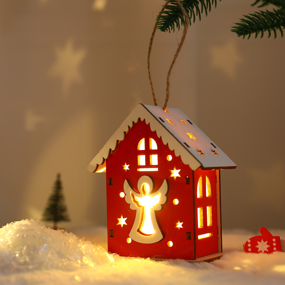 Wooden house LED light Christmas pendant - Image 2