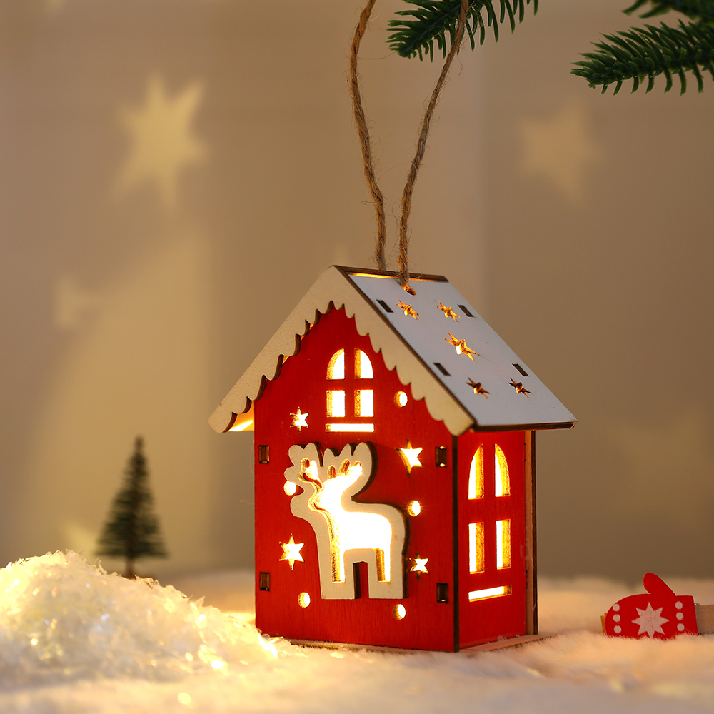 Wooden house LED light Christmas pendant - Image 3