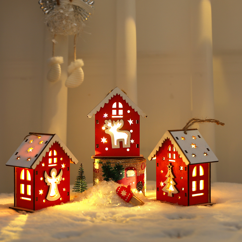 Wooden house LED light Christmas pendant - Image 4