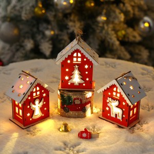 Wooden house LED light Christmas pendant