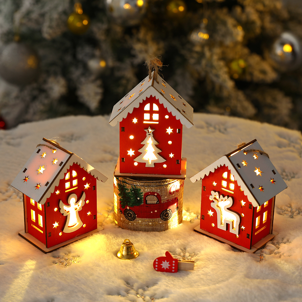 Wooden house LED light Christmas pendant