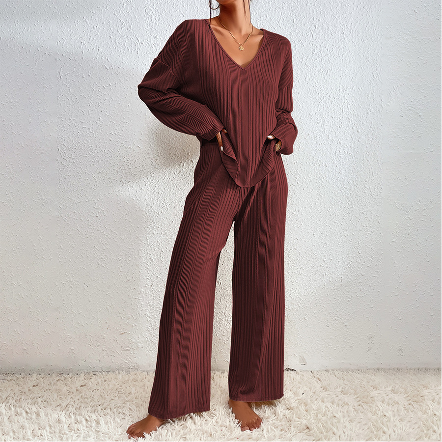 V-neck ribbed home-wear pajama set - Image 30