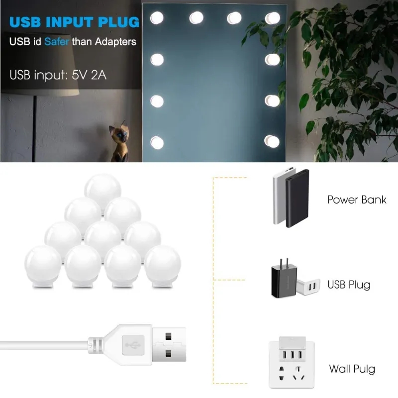 10 LED bulbs mirror lights - Image 3