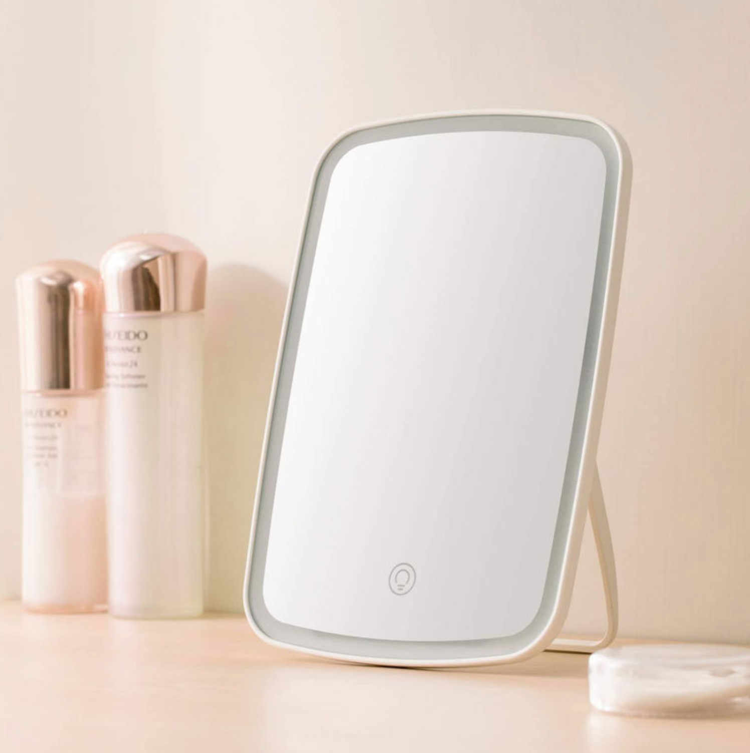 Rechargeable touch screen makeup mirror with LED light