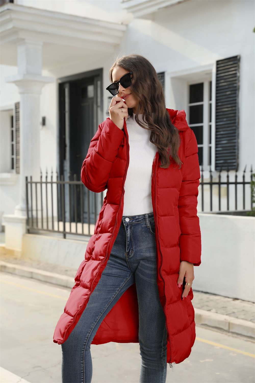 Padded women's midi jacket with hood - Image 12