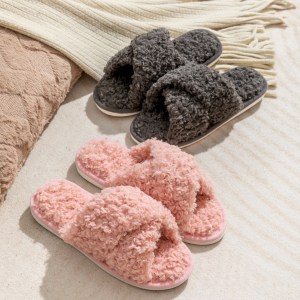 Cris-cross teddy plush home slippers