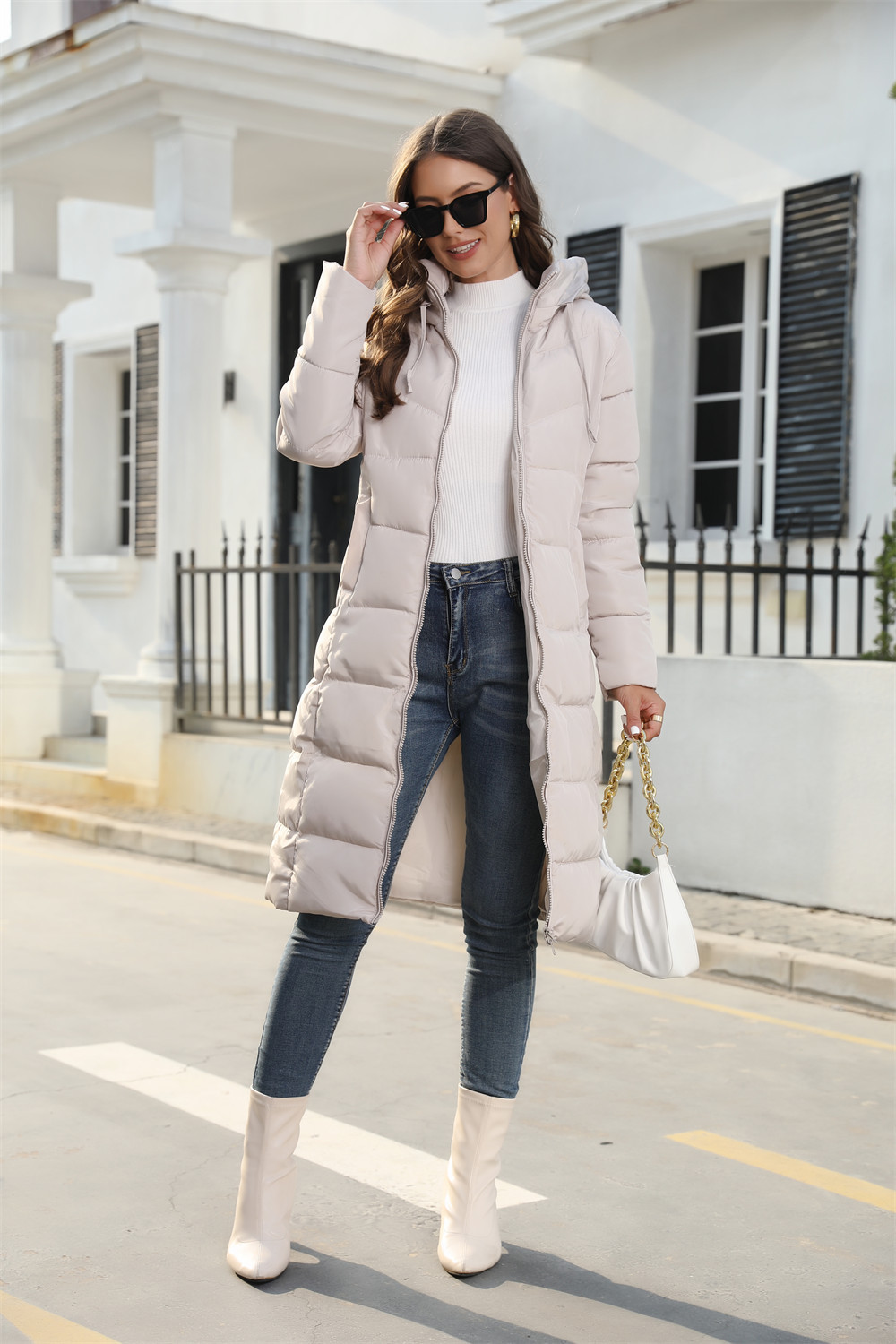 Padded women's midi jacket with hood - Image 14