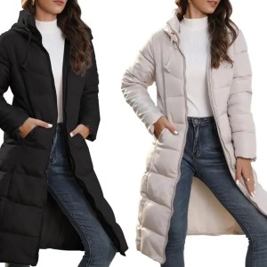 Padded women's midi jacket with hood