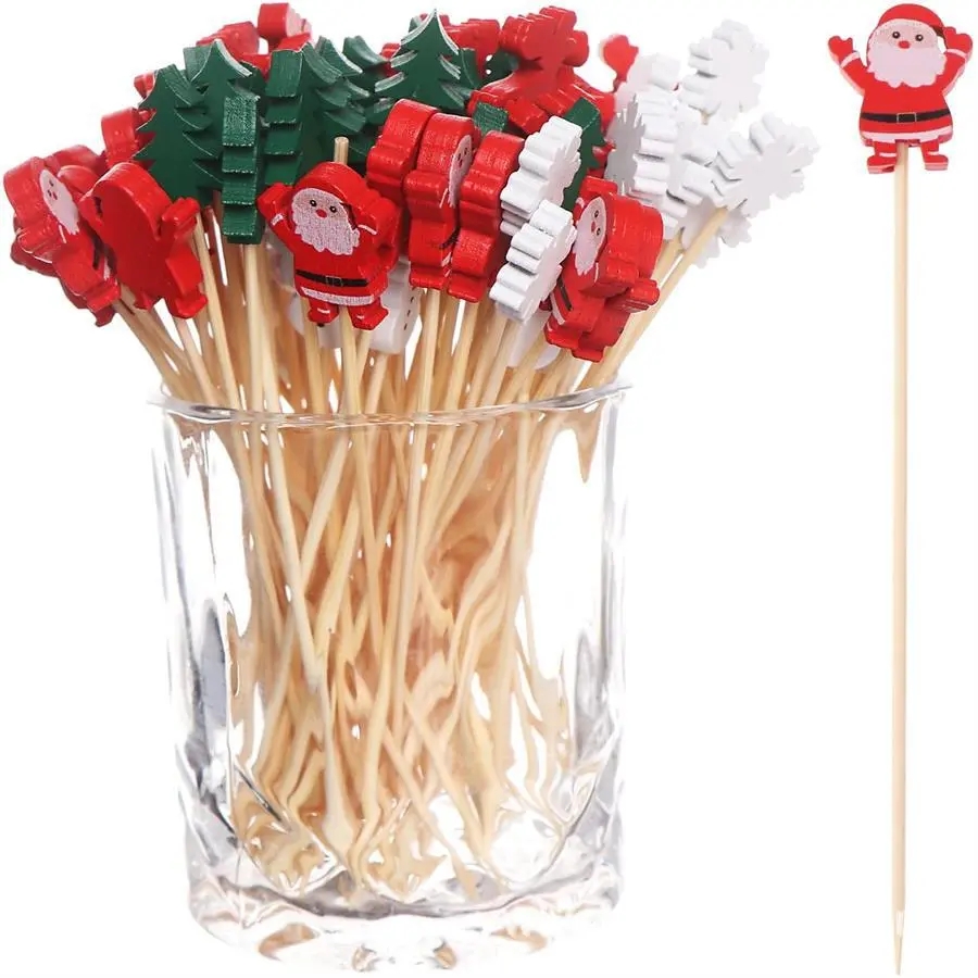 Disposable Christmas design cocktail sticks set - 100pcs