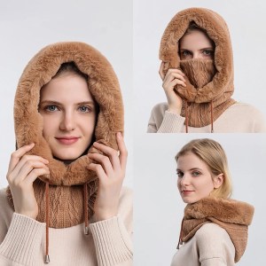 Knitted faux fur lining neck warmer hat