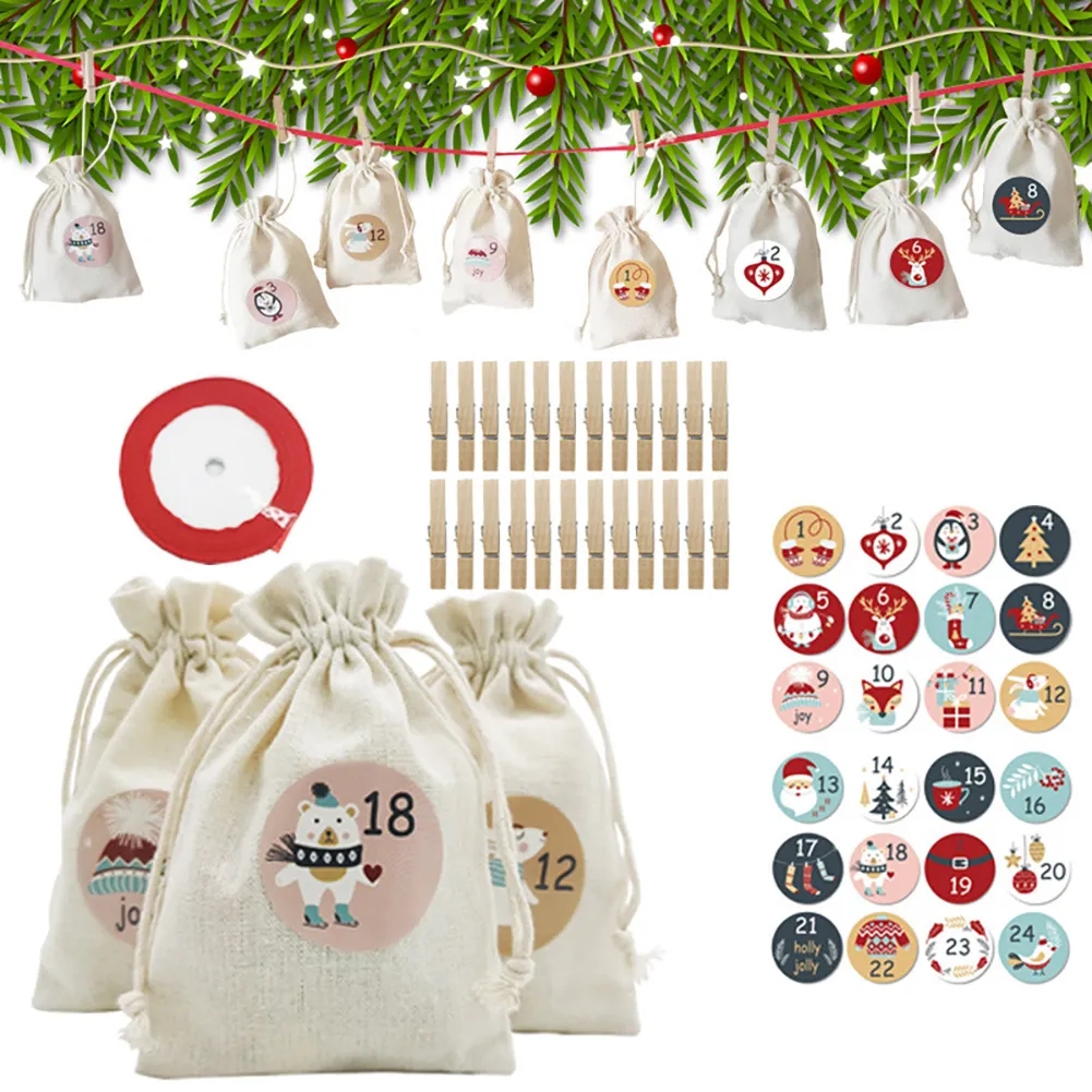 24 advent calendar bags with clips