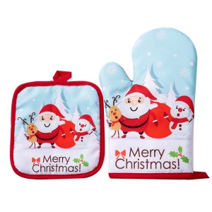 Christmas print oven mitt gloves