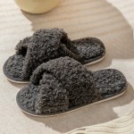 Cris-cross teddy plush home slippers