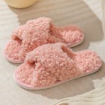 Cris-cross teddy plush home slippers