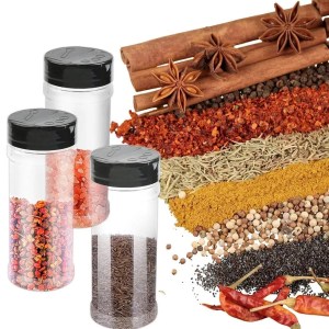 Clear plastic spice containers with label sticker sheet & pen