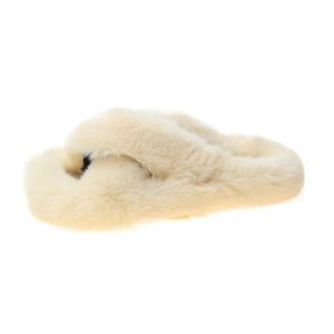Faux fur fluffy slippers for women - ivory