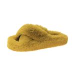 Faux fur fluffy slippers for women - yellow green
