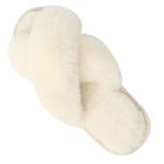Fluffy women's criss-cross home slippers - white