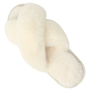 Fluffy women's criss-cross home slippers - white