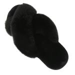 Fluffy women's criss-cross home slippers - black