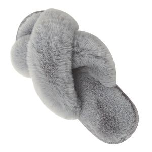 Fluffy women's criss-cross home slippers - grey