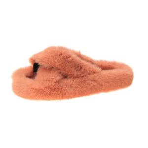 Faux fur fluffy slippers for women - orange