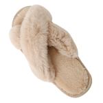 Fluffy women's criss-cross home slippers - camel