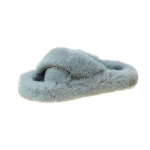 Faux fur fluffy slippers for women - blue