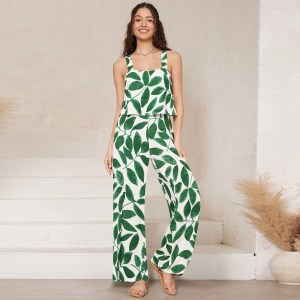 Wide strap floral wide leg jumpsuit