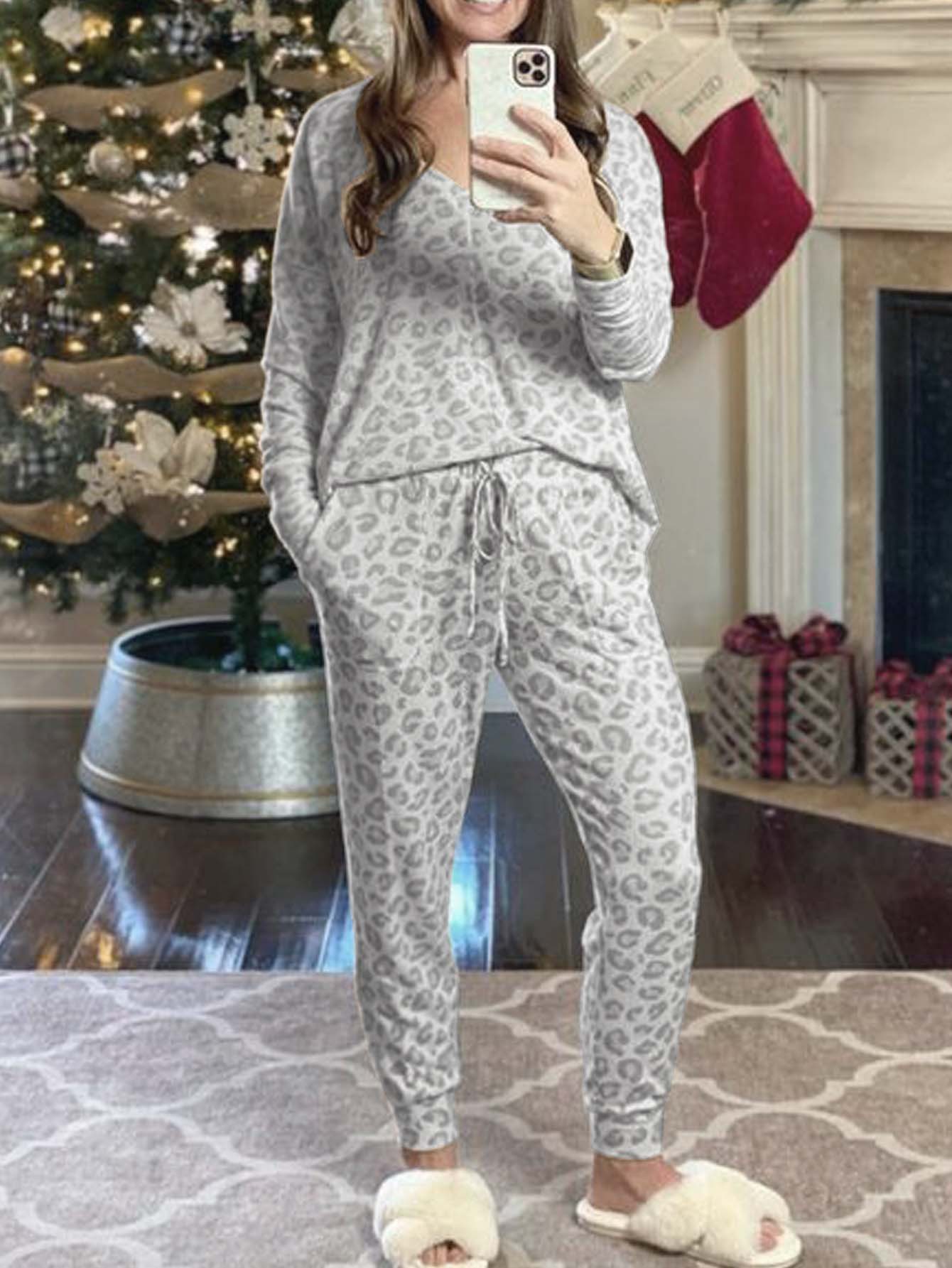 Leopard print home lounge-wear women's set - Image 6