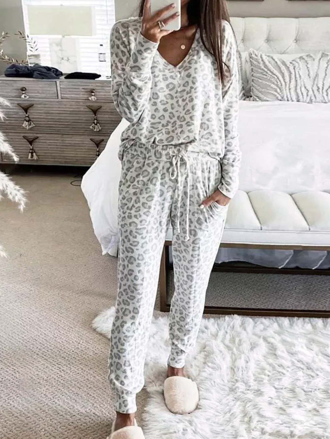 Leopard print home lounge-wear women's set - Image 8