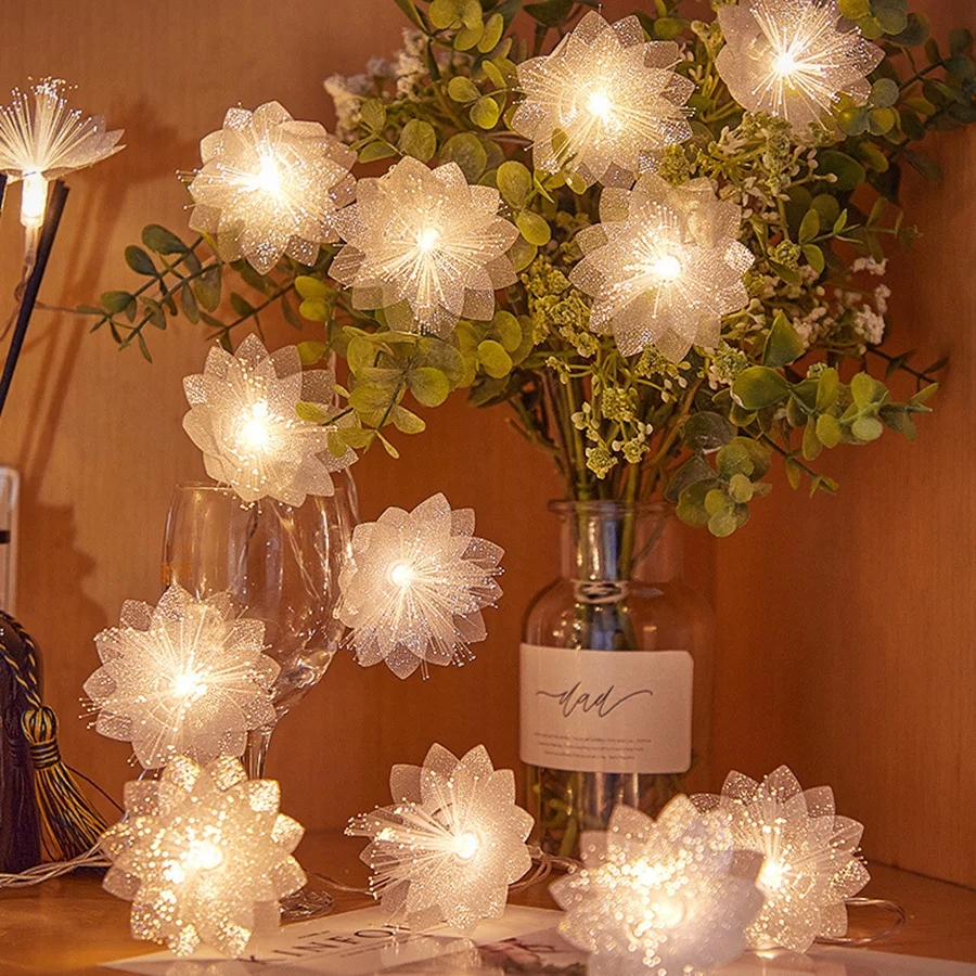 Battery powered flower string lights