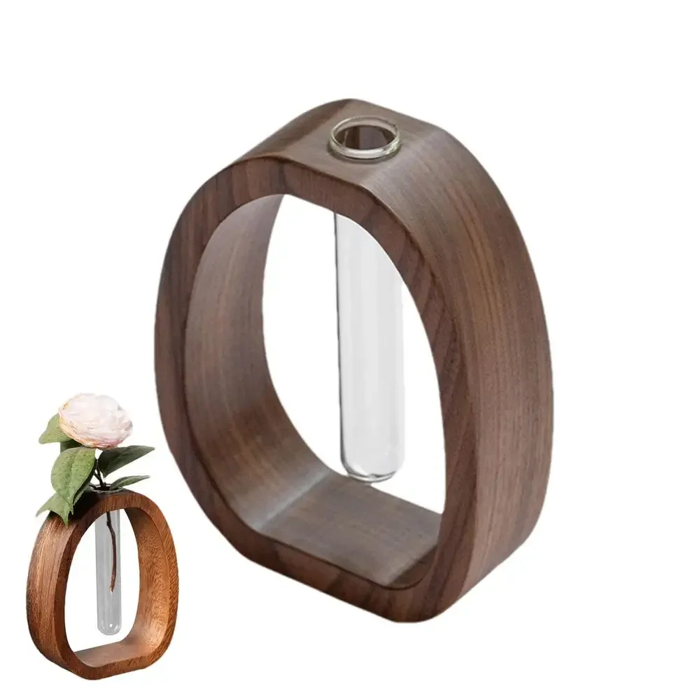 Wooden frame glass tube mini vase