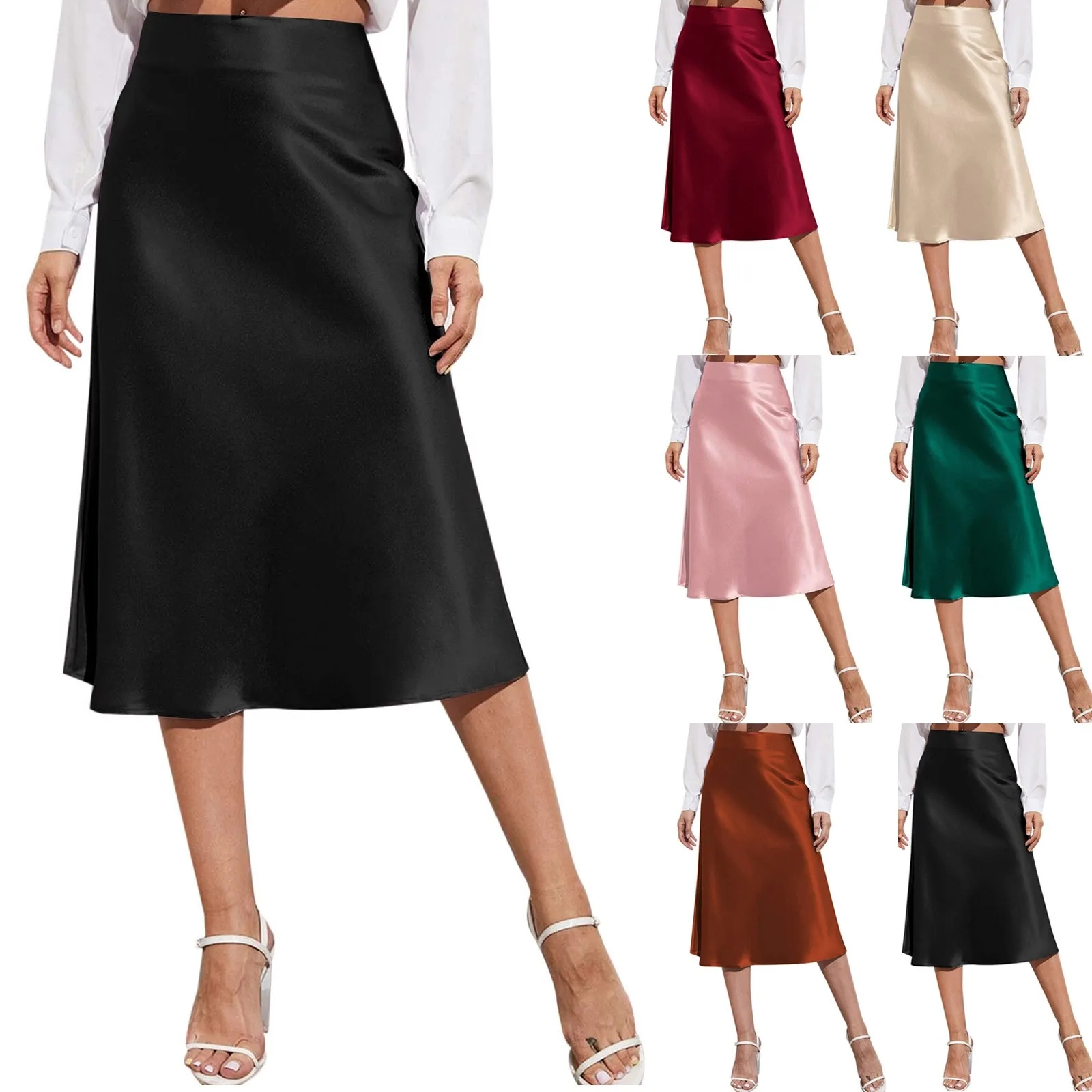 Elegant midi satin skirt - Image 2