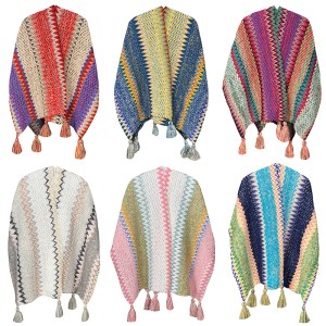 Boho style warm knitted women's poncho