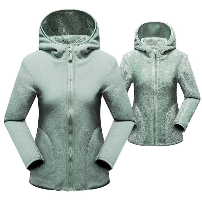 Reversible coral fleece hooded women's jacket - Image 8
