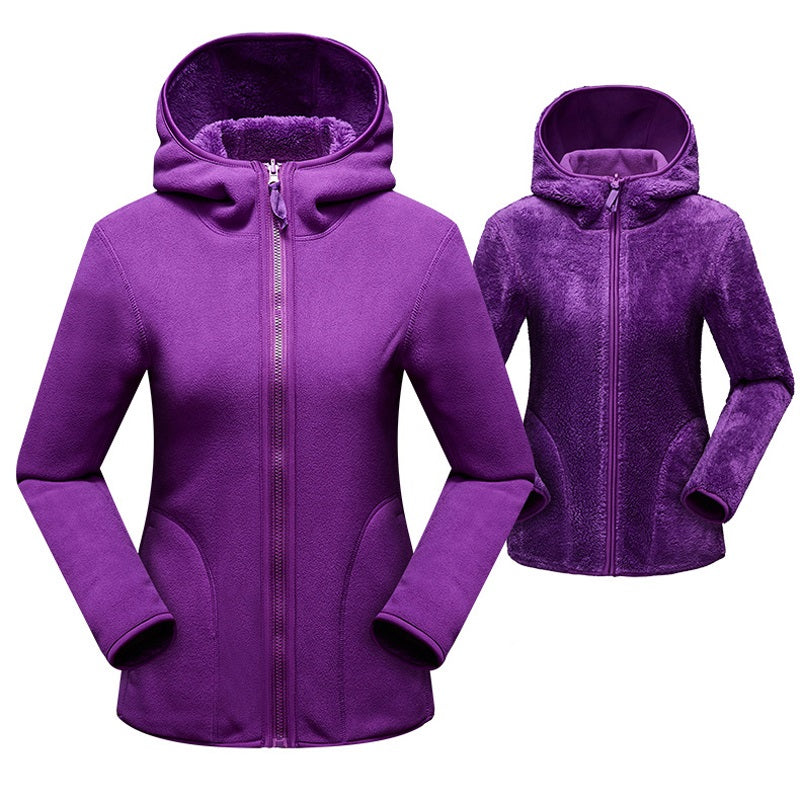 Reversible coral fleece hooded women's jacket - Image 6