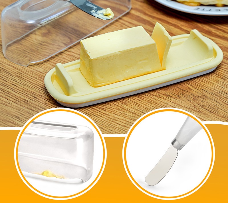 Plastic butter dish with lid and butter knife - Image 8