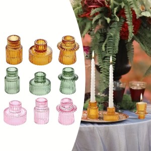 Vintage glass candle holder set