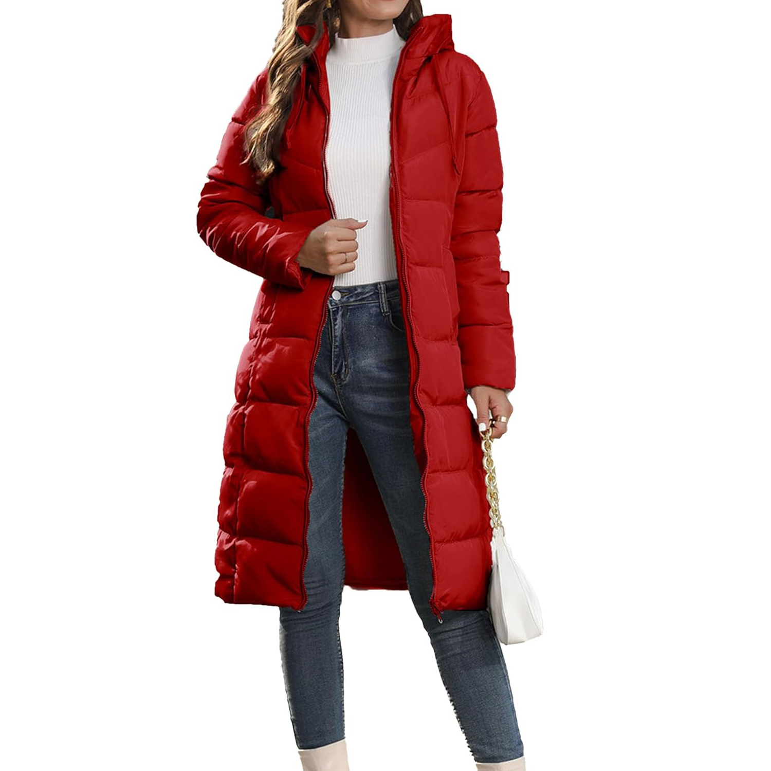 Padded women's midi jacket with hood - Image 24