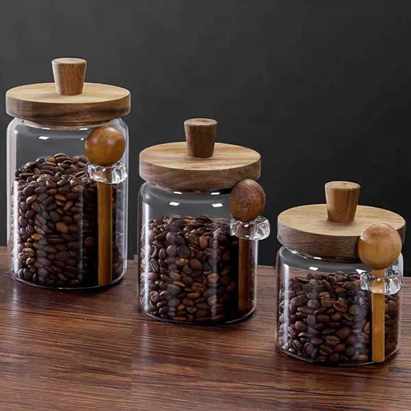 Household storage glass jar with wooden lid and spoon - Image 9