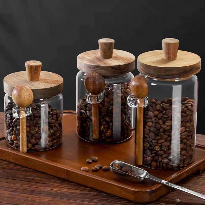 Household storage glass jar with wooden lid and spoon - Image 11