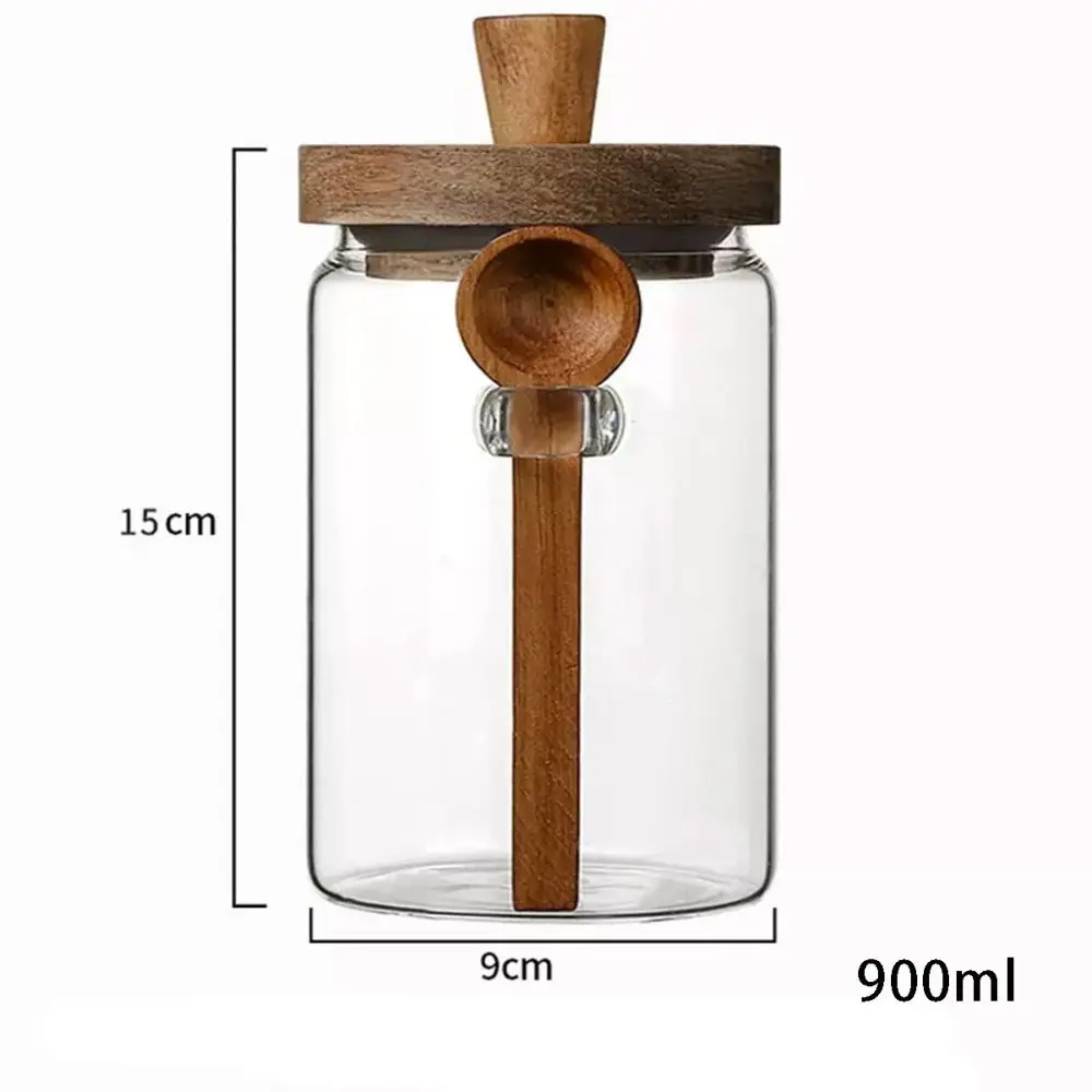 Household storage glass jar with wooden lid and spoon - Image 7