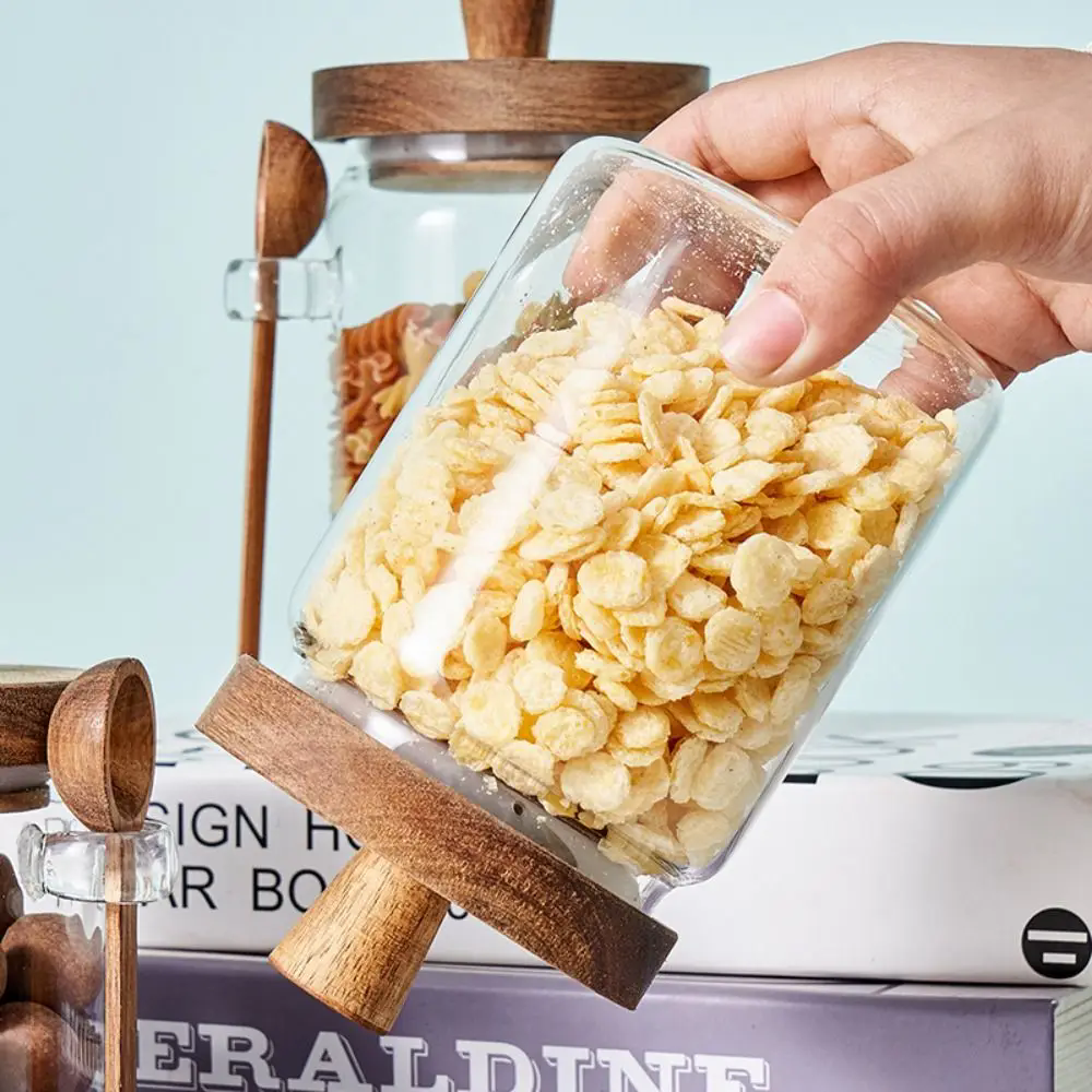 Household storage glass jar with wooden lid and spoon - Image 12