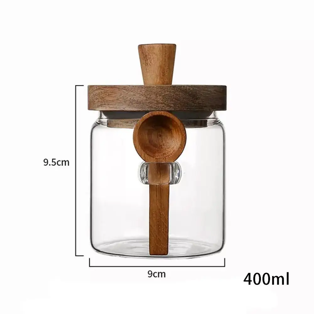 Household storage glass jar with wooden lid and spoon - Image 3