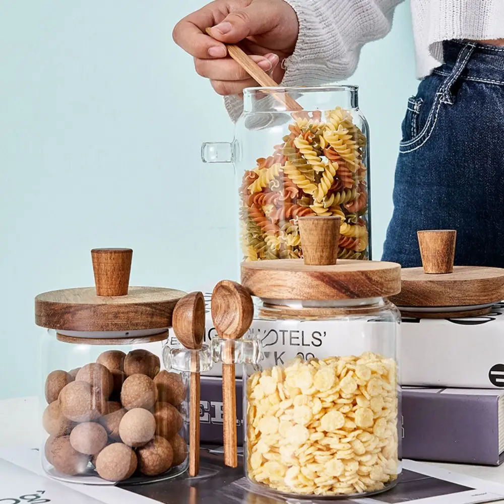 Household storage glass jar with wooden lid and spoon - Image 13