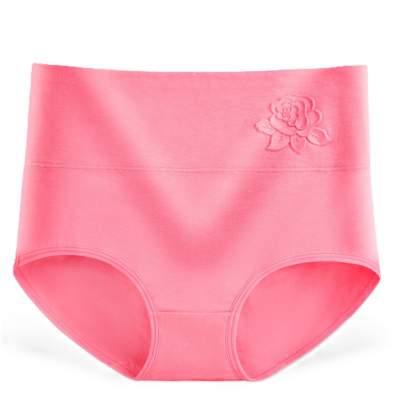 High waist embossed rose underwear for women - 3pack hot pink