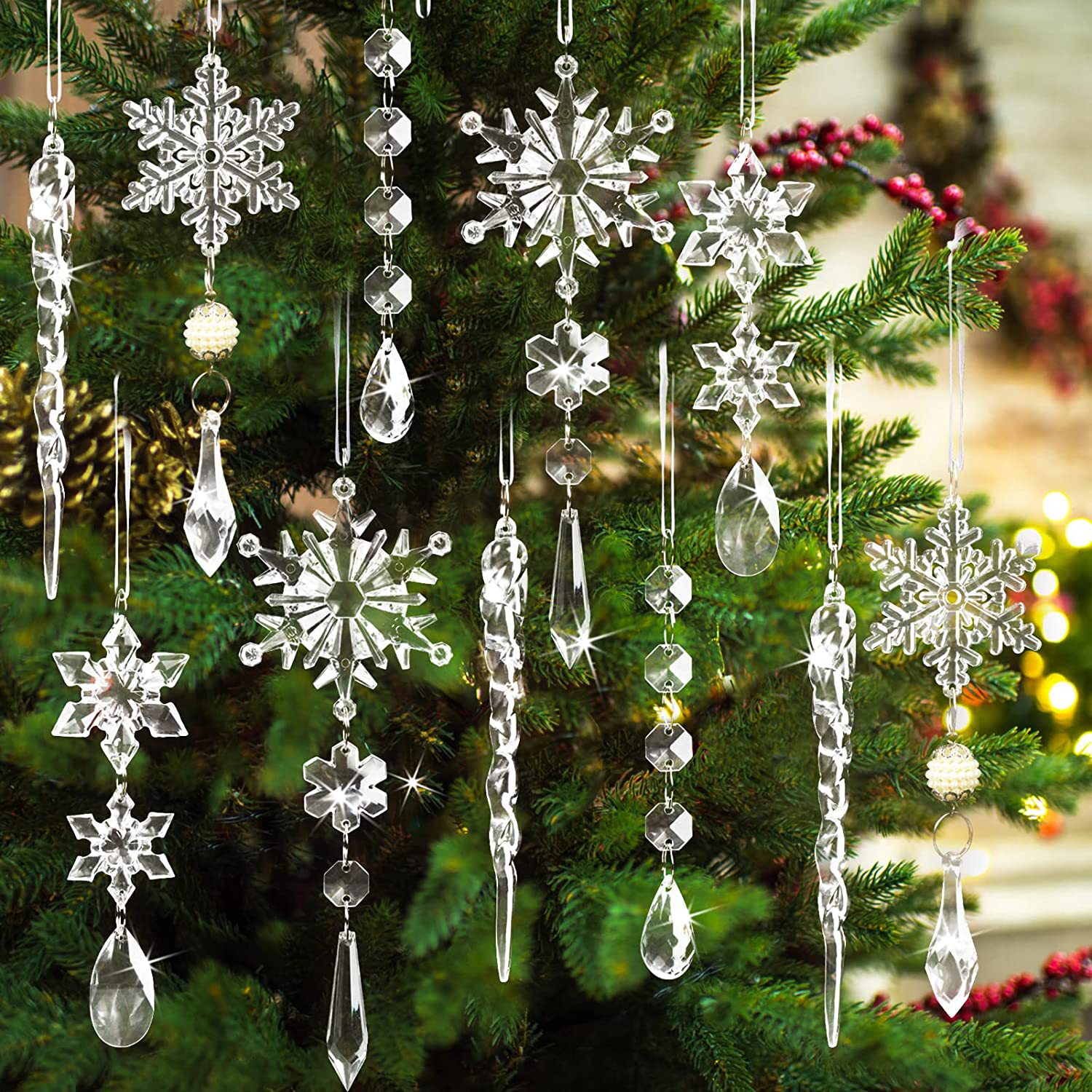 Christmas tree hanging snowflake ornaments - 10pack - Image 2