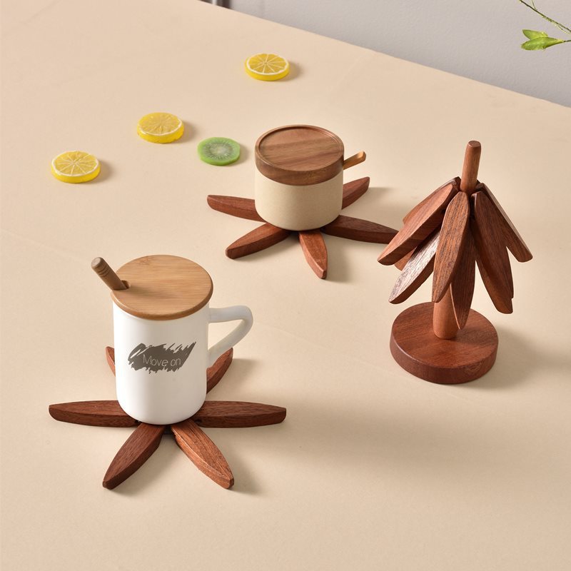 Heat insulating wooden coaster set with stand - Image 8