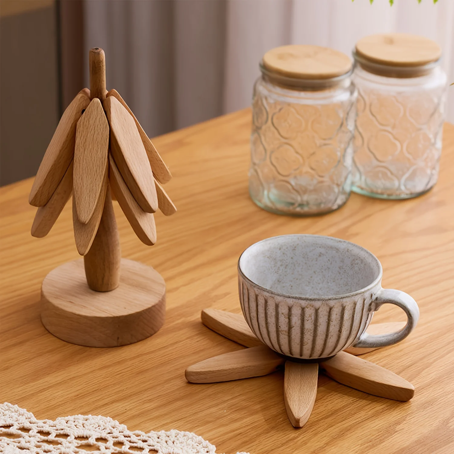 Heat insulating wooden coaster set with stand - Image 15